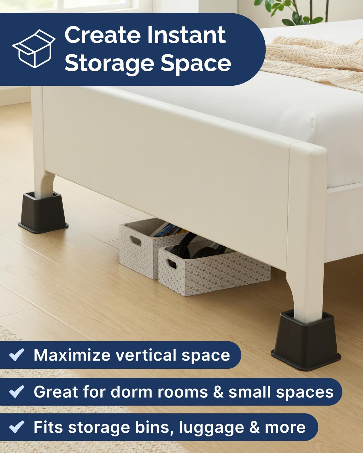Bed Risers 8 Pack Heavy Duty Non Slip - 3, 5, 8 Inch Furniture Lift, Couch