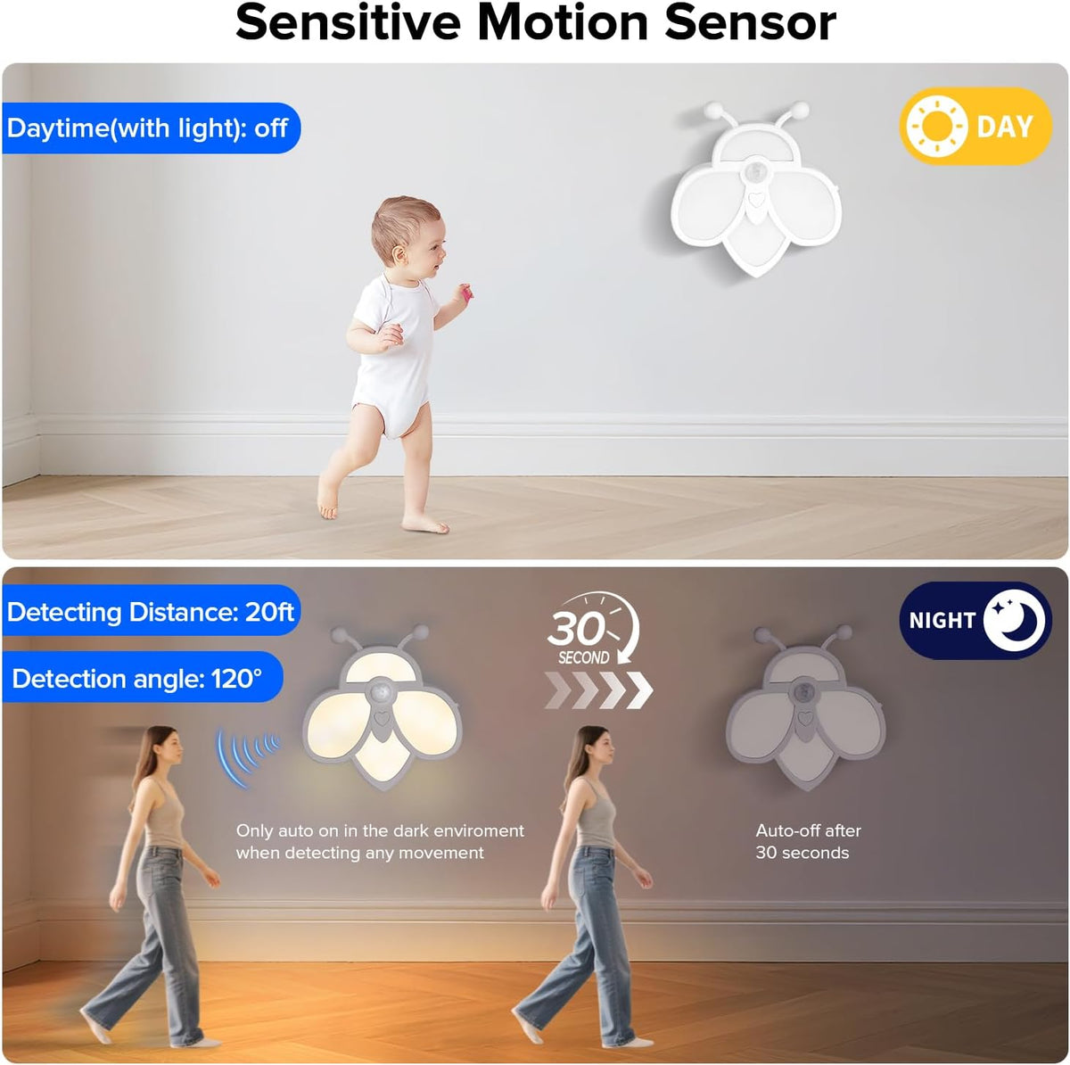 Motion Sensor Stair Lights Indoor - Rechargeable Dimmable RGBW & Warm White Night Light, Magnetic Mount Motion Activated Battery Lamp for Step Hallway Bathroom Cabinet Closet(White, 1 Pack)