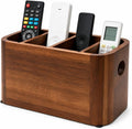 Acacia Wood Remote Control Holder, Walnut Color TV Remote Holder with 4 Adjustable Compartments, Wooden Remote Caddy Organizer for Table, Desk, Nightstand, Living Room, Office