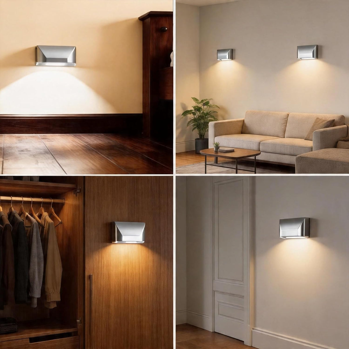 Key Light Door Light, Small Motion Sensor Light with 4 LED Bulbs, Battery Powered Night Lights for Hallway, Stairway, Kitchen, Closet, Bedroom (Silver)