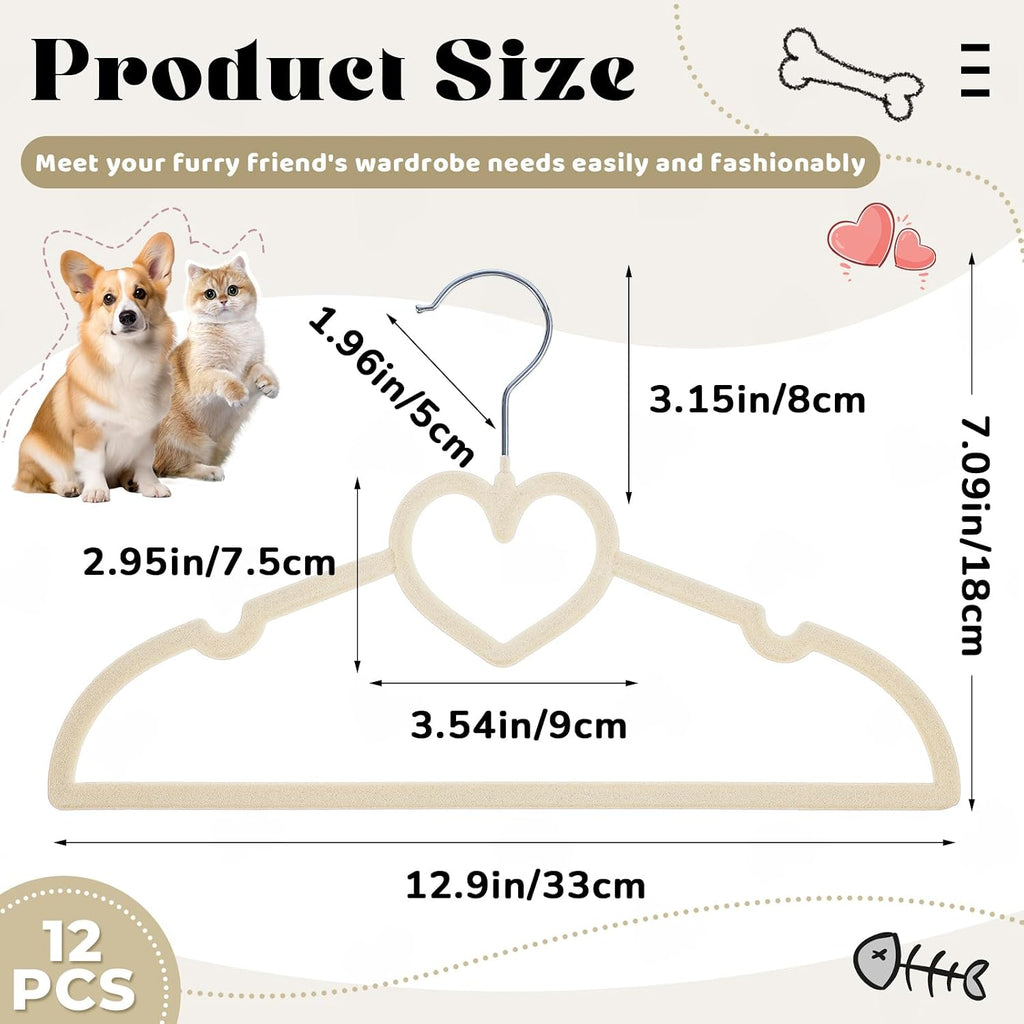 24 Pcs Pet Hangers 13'' Non-Slip Velvet Metal Hooks,Beige