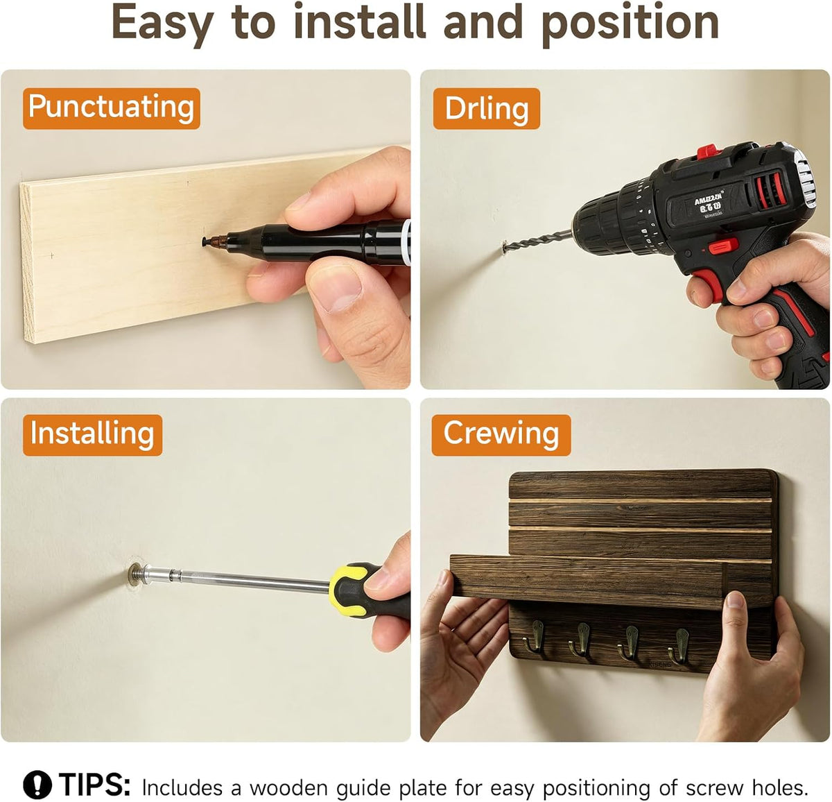 Key Holder Wall Mount,Key and Mail Organizer with Wooden Shelf,Charcoal