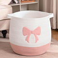 Large Baby Laundry Hamper, Pink Bow Laundry Basket for Baby Girl, Toy and Blanket Storage Basket for Nursery and Playroom, Cotton Rope Hamper for Kids, 17.7"x15.7"