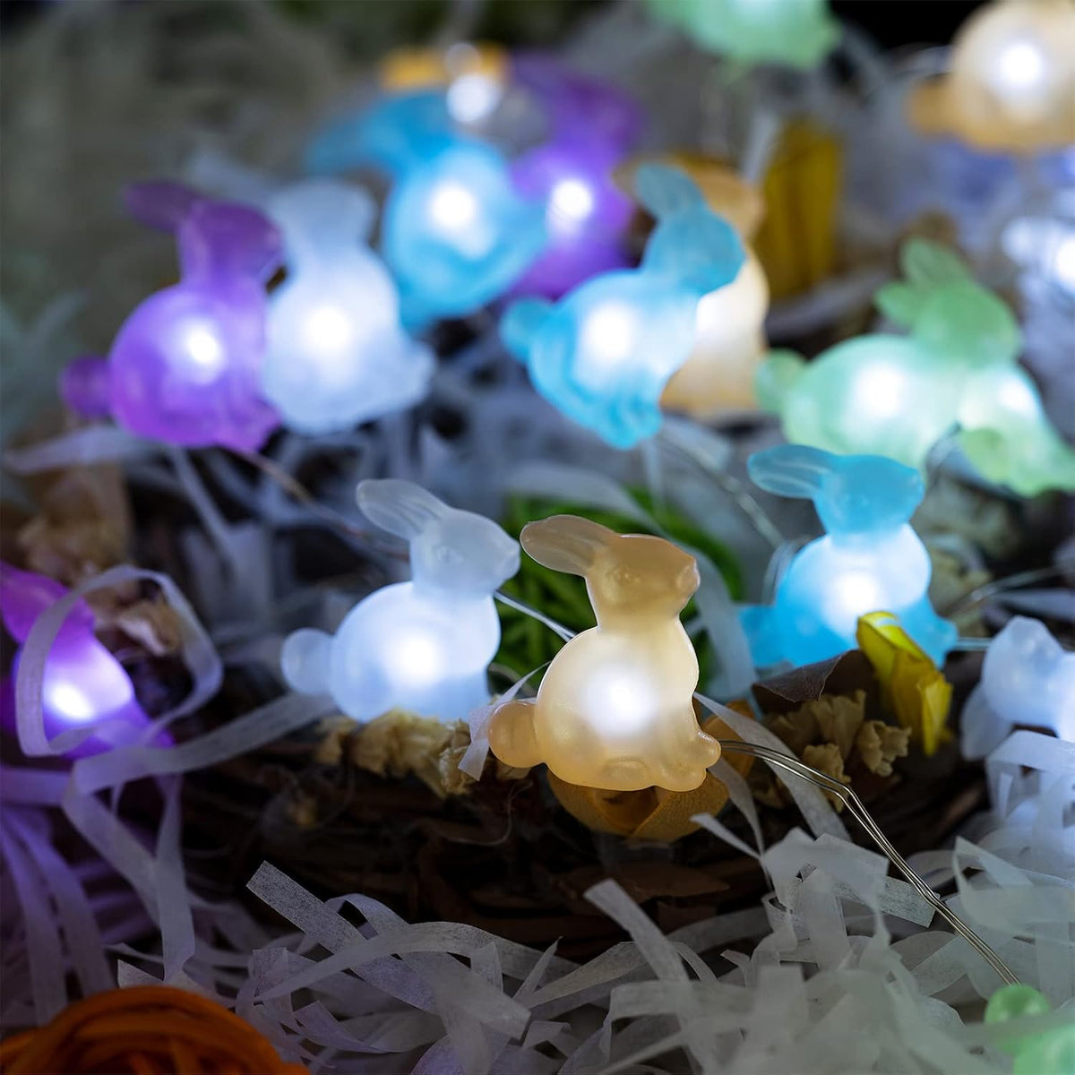 BOHON Easter Decoration Bunny String Lights Battery Operated with Remote
