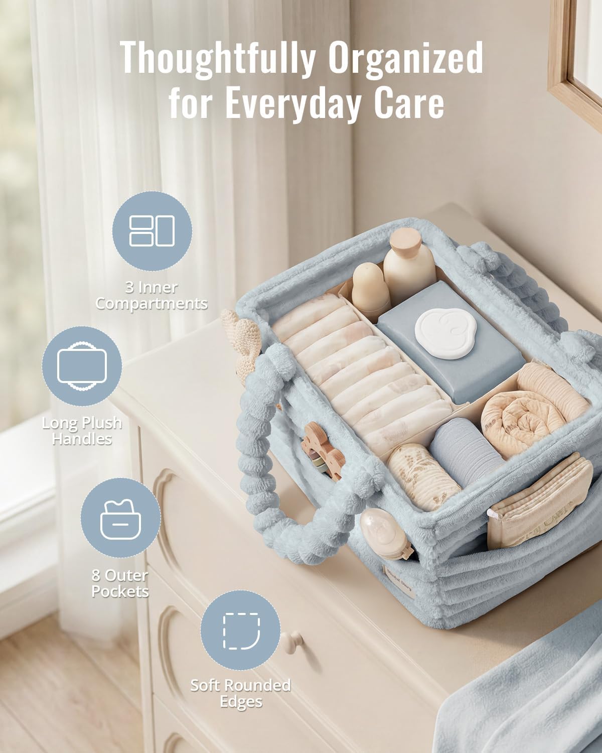 Blissful Diary Flannel Diaper Caddy Organizer & Gift Packaging, Light Blue