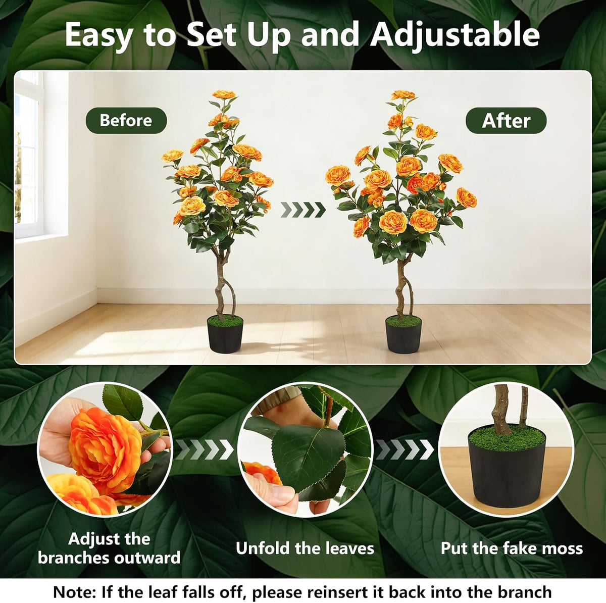 Artificial Camellia Tree 2 Pack, 42'' with 24 Blooming Flowers in Pot