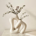 Dowan White Vases for Decor,Hollow Ceramic Vase Set of 2,8.3" Nordic Modern Boho ins Style Decorative Ceramic Aesthetic Flower Vase for Home Decor Modern Minimalist Table, Entryway Centerpieces