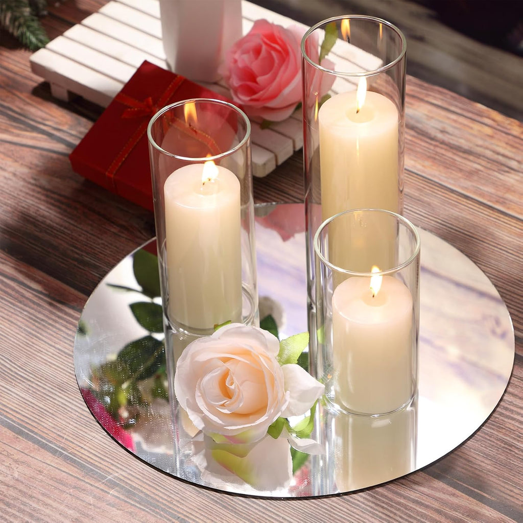 Shihanee 12 Pillar Candles W Vases,2.6''x 4.7'', 5.9'', 7.9'',Ivory White