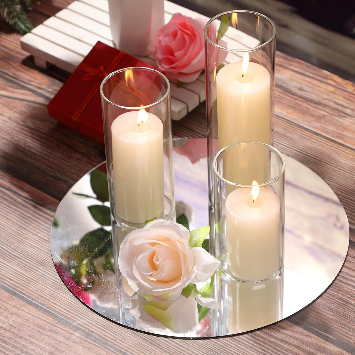 Shihanee 12 Pillar Candles W Vases,2.6''x 4.7'', 5.9'', 7.9'',Ivory White