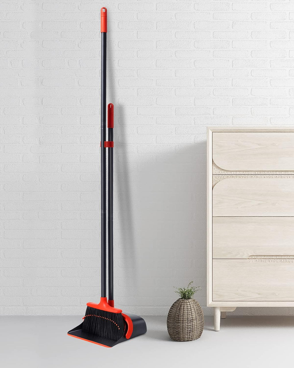 Broom with Dustpan Combo Set, Standing Broom and Dustpan Set Long Handle