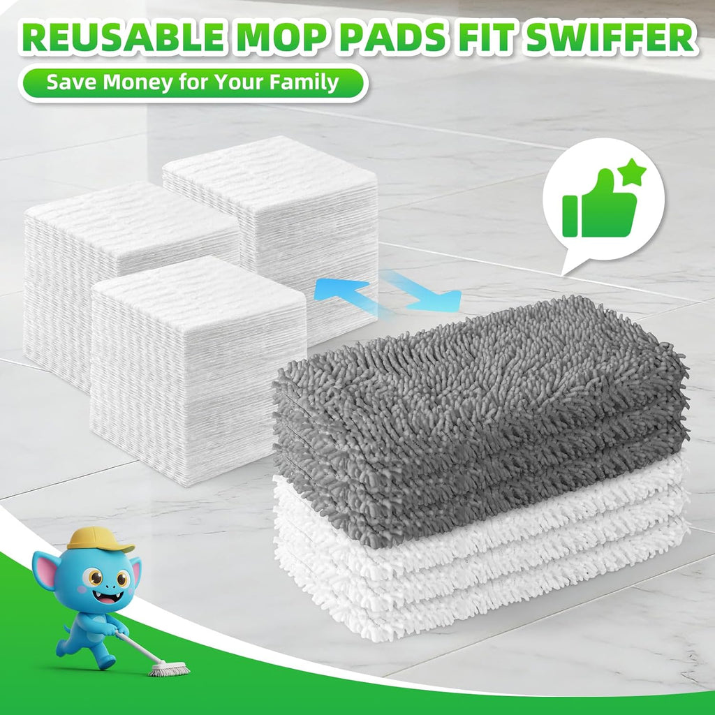 6 Pack Reusable Mop Pads for Swiffer, Microfiber Dry Sweeping Cloths
