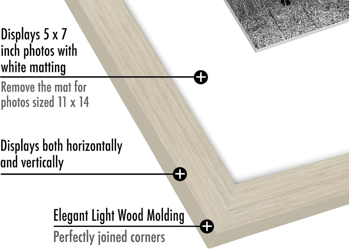 Americanflat 11x14 Picture Frame - Matted to 5x7 - Light Wood