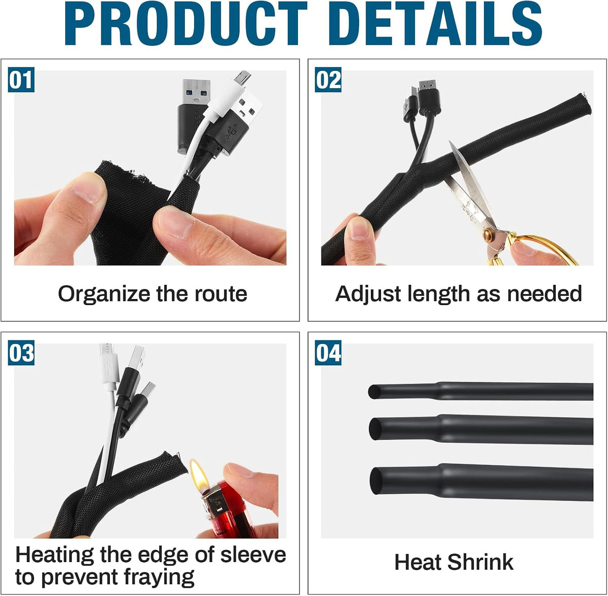 Nuanchu Wire Loom Sleeve Kit, Split Sleeving with Heat Shrink, Tape & Ties