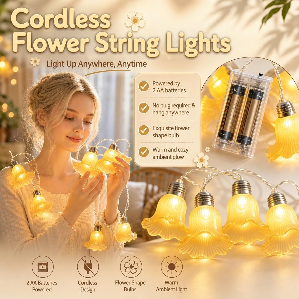10 LED Bell Flower String Lights 5.4 FT Bedroom Decorative Fairy Lights