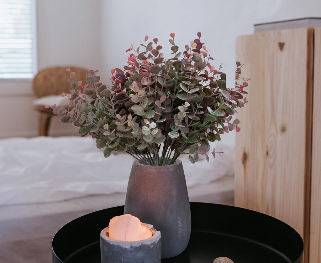 5Pcs Artificial Eucalyptus Stems，Artificial Greenery Fake Dust Frosted Eucalyptus Branches Leaves，Fake Plants for Decoration (Dusty Mauve- 13.8 in)