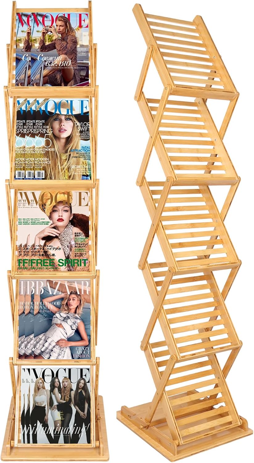DuvinDD Foldable Bamboo Magazine Rack Floor, A4 Size, 57 inch Tall
