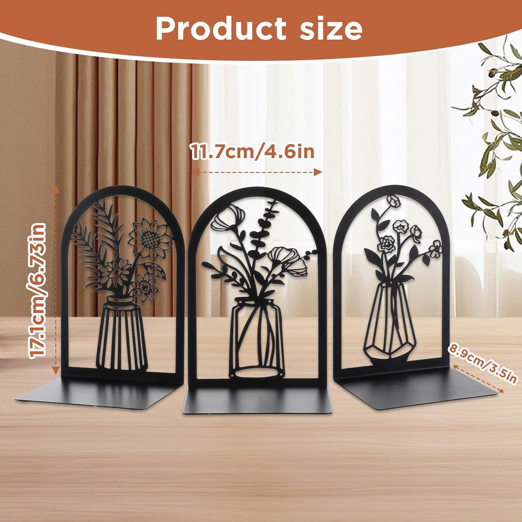 3 Pair Decorative Book Ends for Shelves, Metal Bookends, Heavy Duty Non-Slip Book Stopper for Heavy Books, Shelf Holder Supports for Home Office