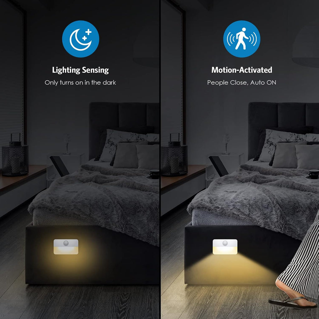AMIR 2 Pack Mini Motion Sensor Stair Light for Indoor, Battery-Powered LED Night Light, 40 Lumen 3000K, Cordless Closet Lights, Safe Lights for Stairs, Hallway, Bathroom, Kitchen, Cabinet