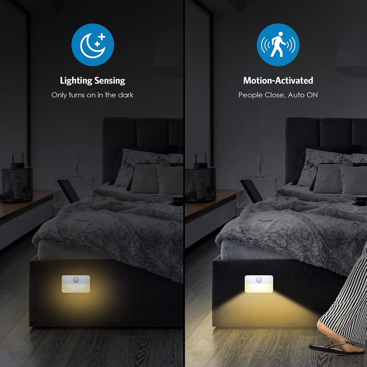 AMIR 2 Pack Mini Motion Sensor Stair Light for Indoor, Battery-Powered LED Night Light, 40 Lumen 3000K, Cordless Closet Lights, Safe Lights for Stairs, Hallway, Bathroom, Kitchen, Cabinet
