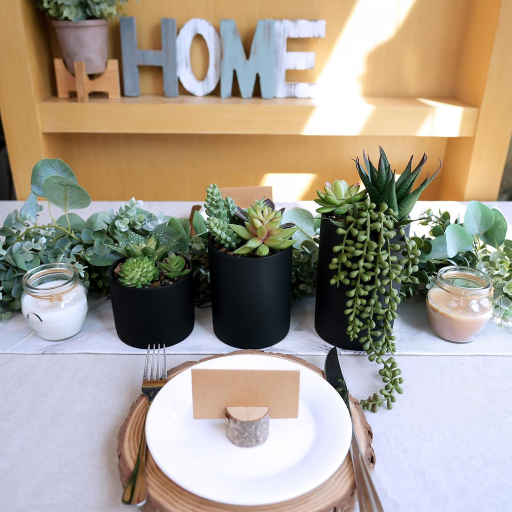 Winlyn Set of 3 Artificial Plants Decor Greenery Fake Succulents Indoor Potted Fake Plant with Black Planter for Farmhouse Room Bathroom Bedroom Kitchen Office Table Desk Decor