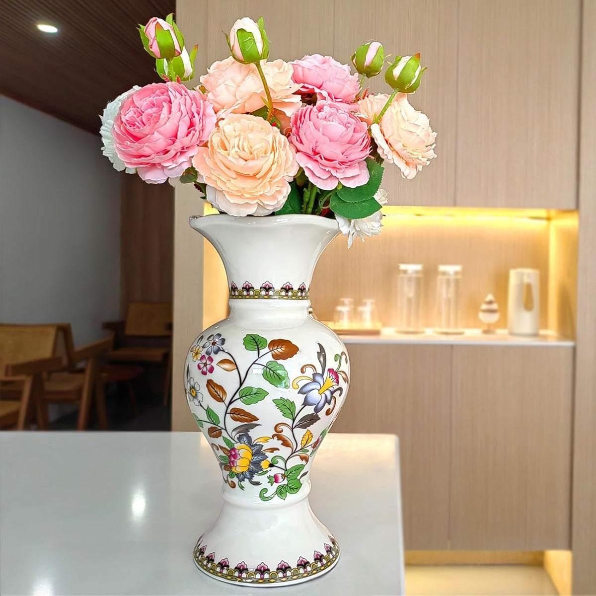Rustic Farmhouse Ceramic Flower Vase, 12-Inch Colorful Vintage Vase