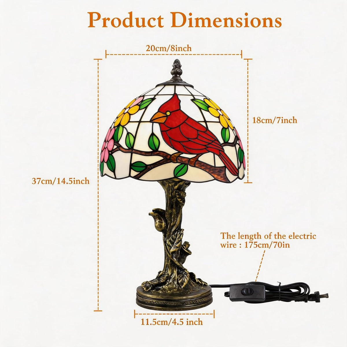 Tiffany Lamp,Cardinal Lamp,8.5" Stained Glass Lamp