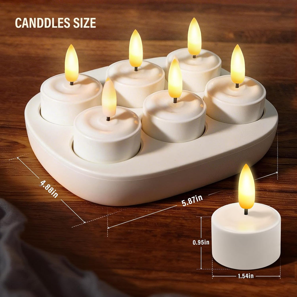 KSWING Flameless Tea Lights Candles with Remote Timer & Charging Station Base, 6PCS USB Rechargeable Battery Operated LED Tealight Candle Flickering Realistic for Home Christmas Wedding Decor,White