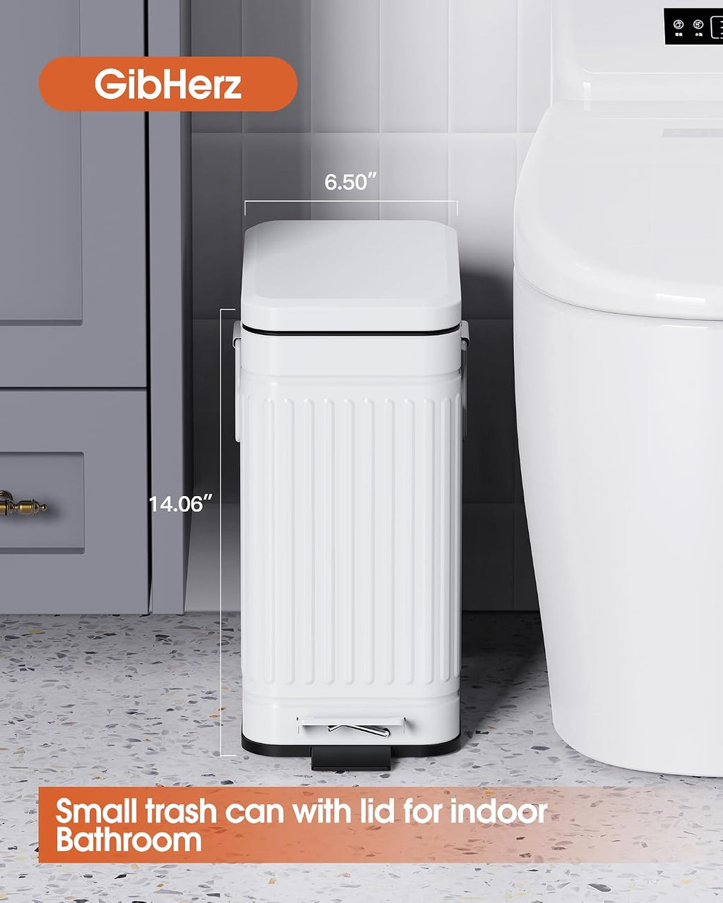Small Trash Can with Lid, 2.6 Gal Dog Poop Trash Can, White