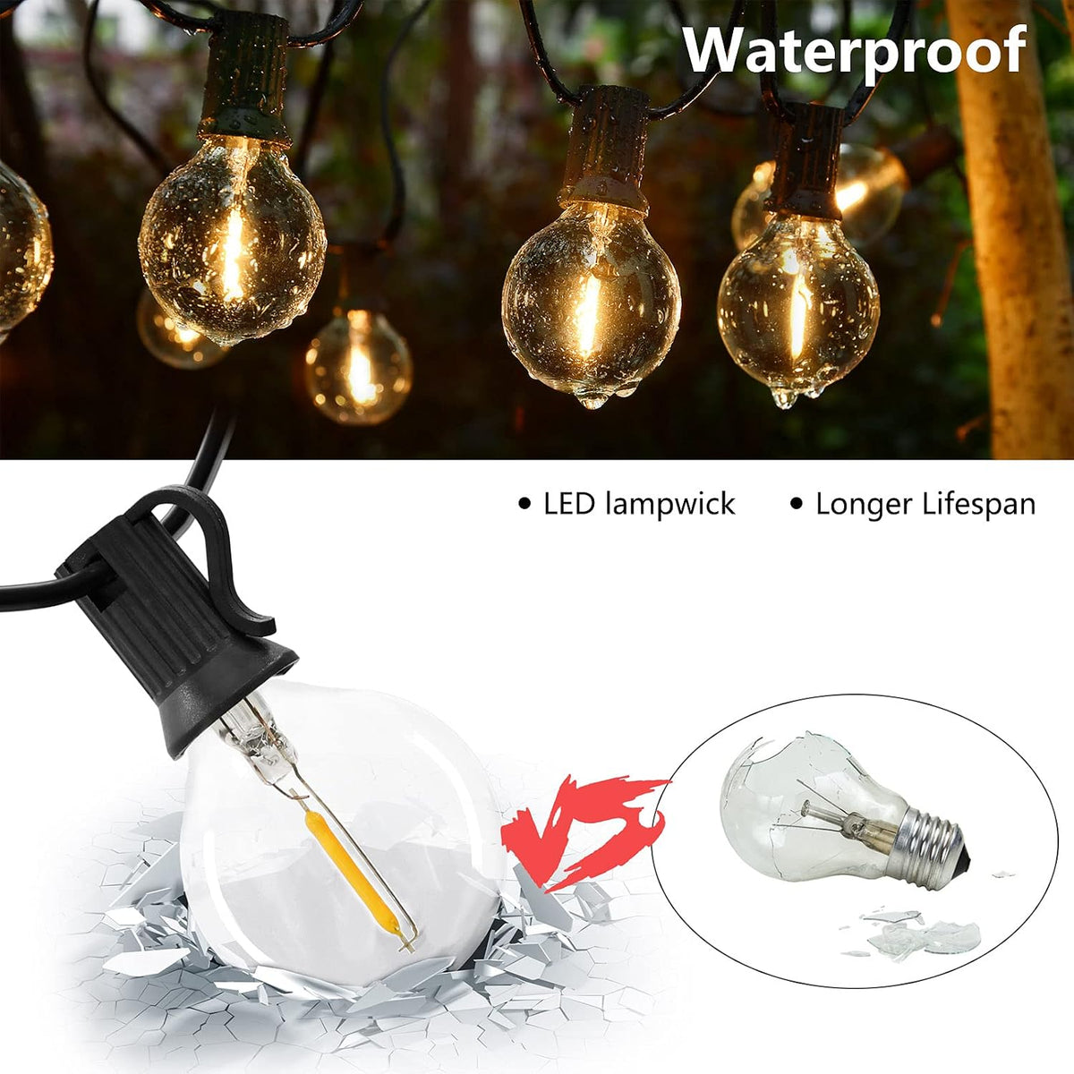 50FT Outdoor String Lights,G40 LED Globe Patio Lights UL Listed Waterproof Hanging for Backyard Porch Bistro Party Decor Lighting Commercial Grade