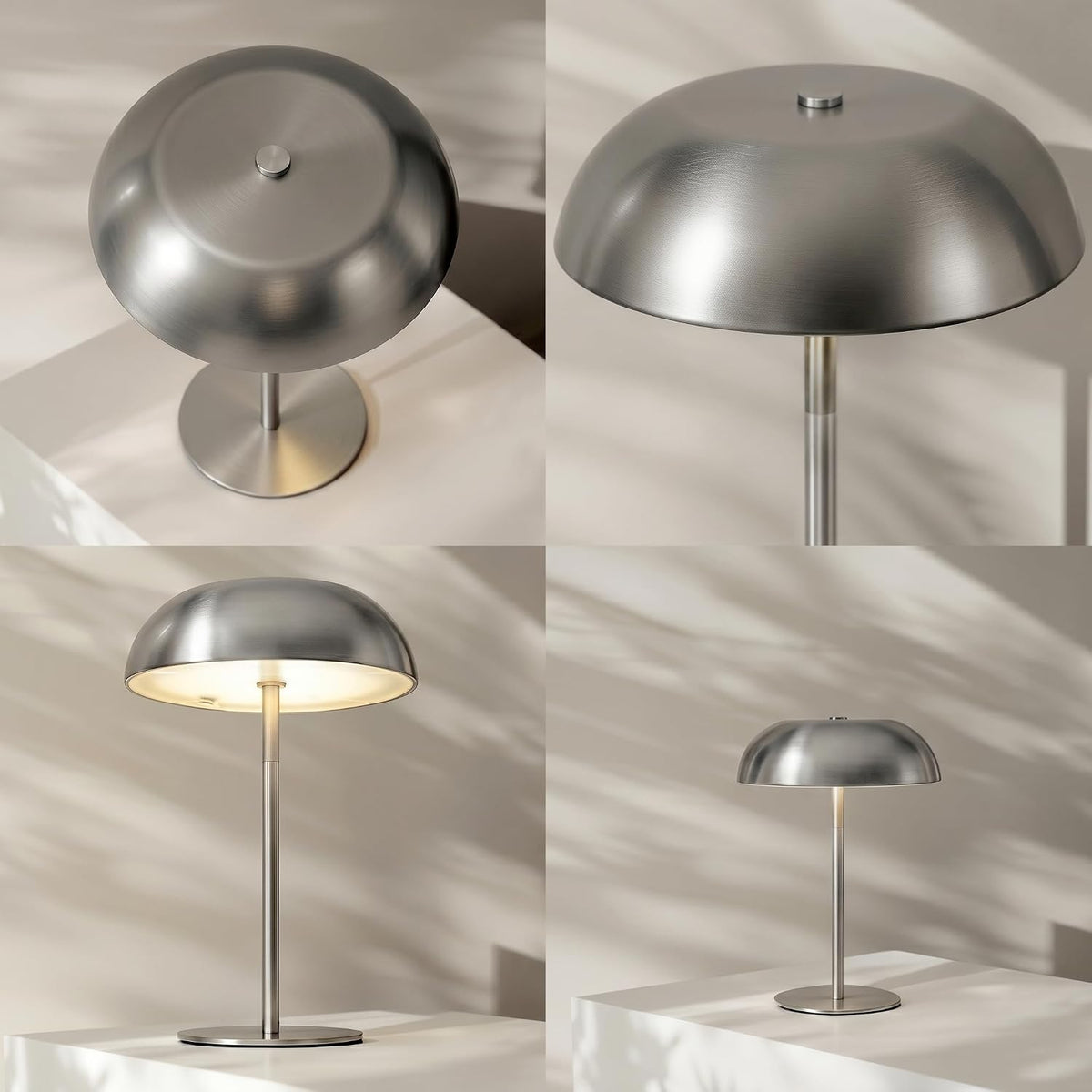 Portable LED Mushroom Table Lamp, Cordless Gold Table Lamp with 3 Color Stepless Dimming, Touch Control, Adjustable Height, Touch Lamp for Nightstand, Bedroom, Coffee Table, Bar, Restaurant (Silver)