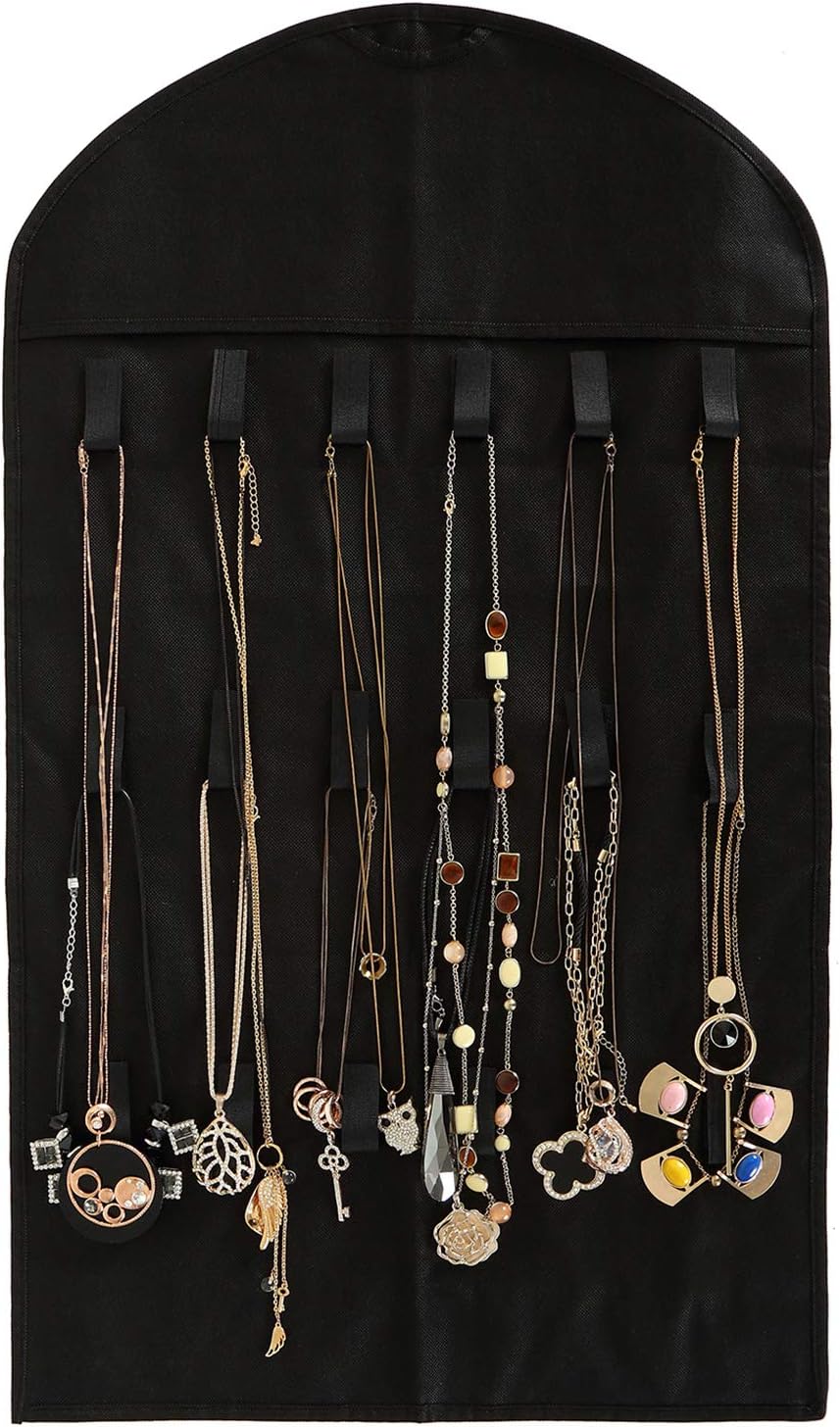 Foraineam 3 Pack Hanging Jewelry Organizer 32 Pockets 18 Hook and Loops Necklace Holder Earrings Bracelet Ring Display Storage Bag