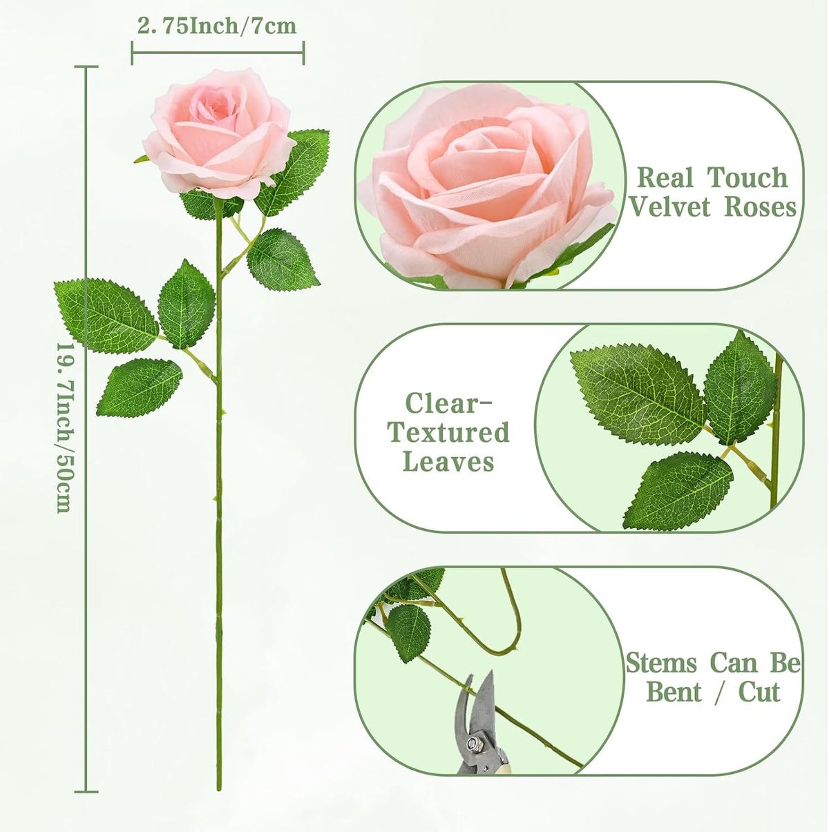 Waipfaru 50 Pcs Blush Roses Fake Velet Pink Roses