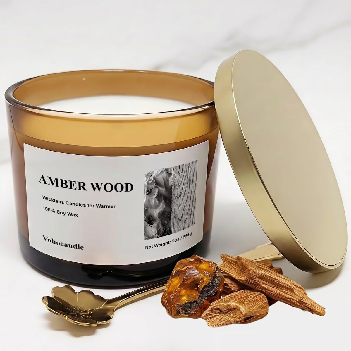 VOHO Amber Wood Wickless Candles for Candle Warmer Lamp, 9oz Scented Candle