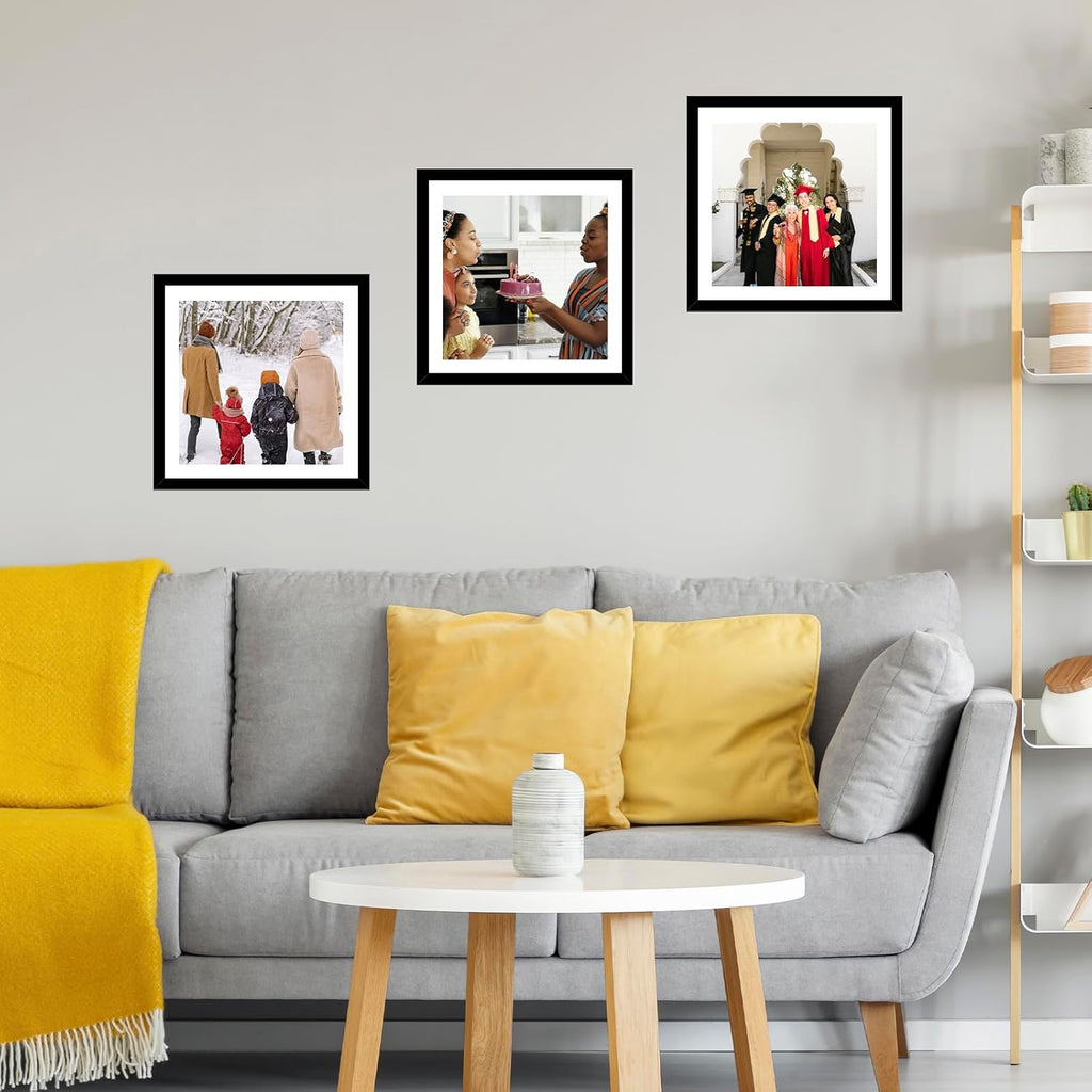 JCJMY 12x12 Picture Frame Set of 3 Black with 10x10 Mat for 30 x 30cm Diamond Art Painting, Display Photo 12 x 12 Without Mat, Wall Hanging Large Frame with Plexiglass, 3 Pack
