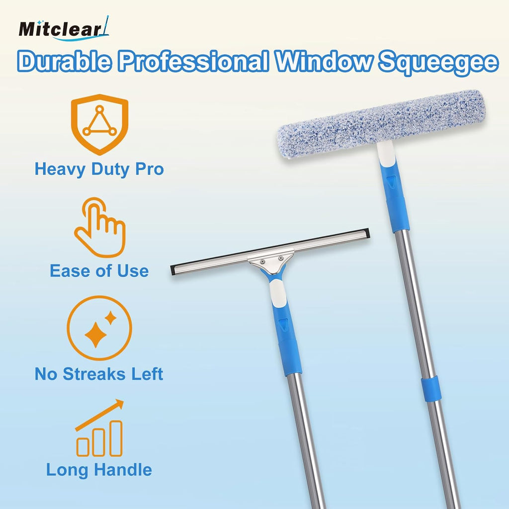 Mitclear 10 Feet Long Squeegee Window Cleaner Tool for Outdoor High Windows