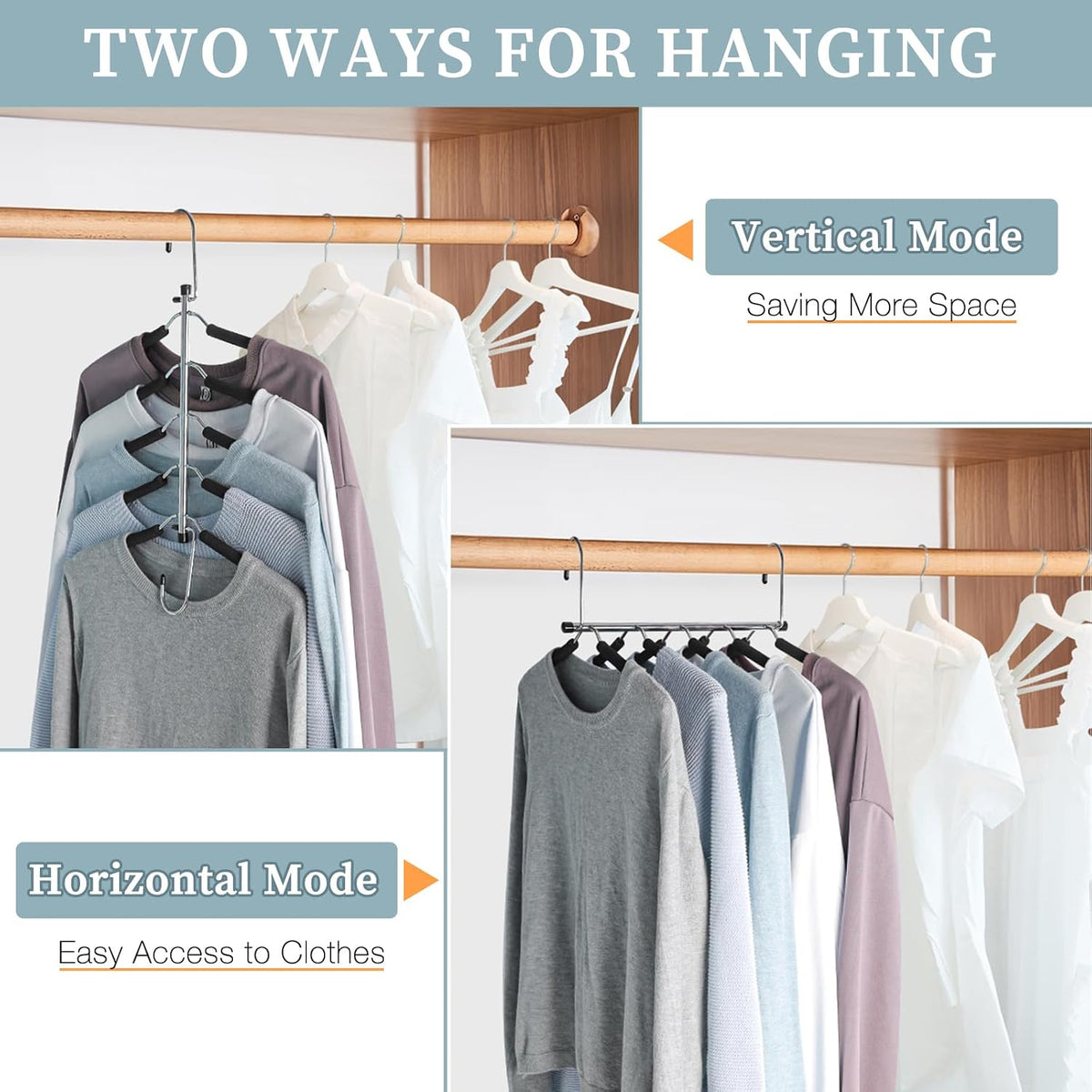 Space Saving Shirt Hanger 5 in 1 Non Slip Coat Hanger Black 2 Pack