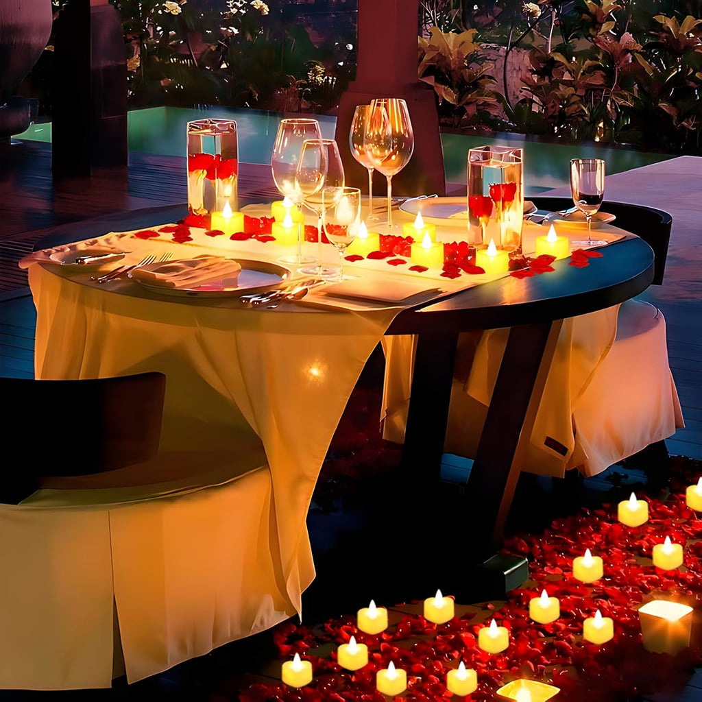 6000 Pcs Artificial Rose Petals with 72 Pcs Romantic Flameless Candles, LED Heart Tea Lights Battery Operated for Romantic Night Wedding Anniversary Table Party Decoration