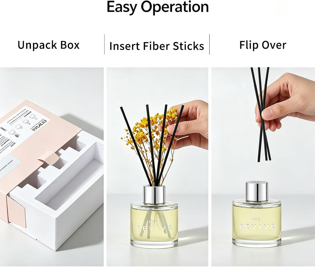 Set of 3 Scent Diffuser with Dry Flowers Ocean Salt Fresh Linen Amber