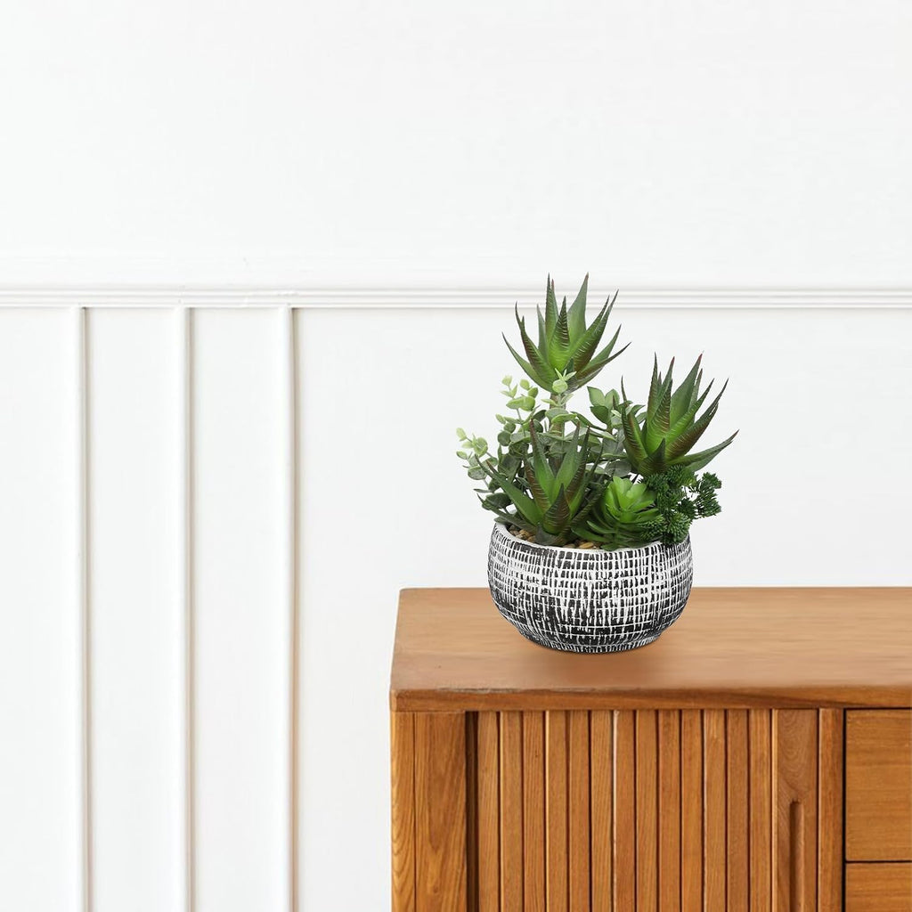 Large Artificial Succulent Aloe in Bowl Pot Faux Succulent Arrangement 11"