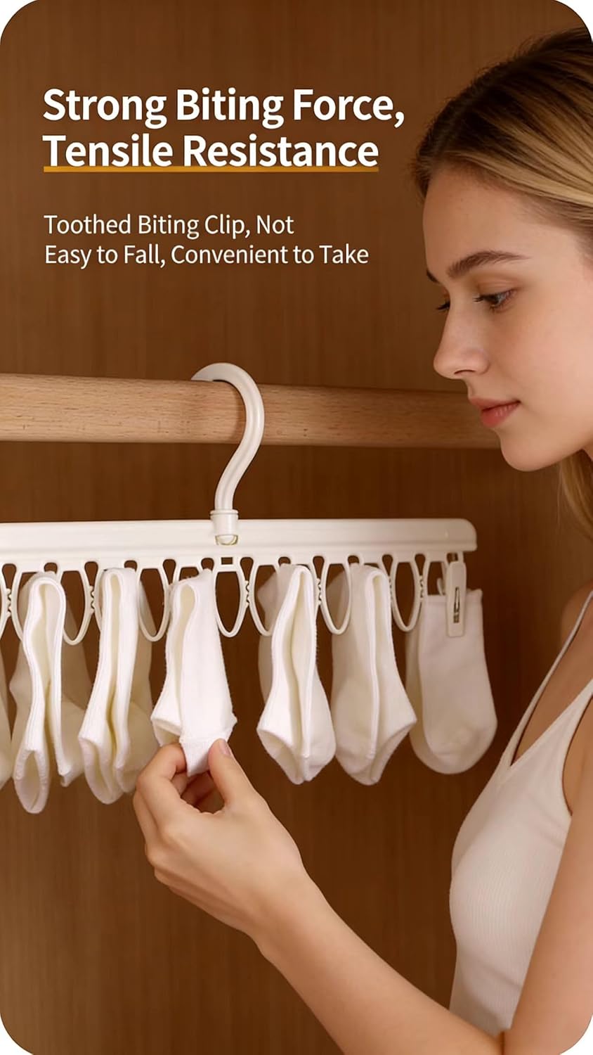 Socks Drying Racks Hanger Socks Organizer Hook Hanger with 54 Clips, Clothes Drying Racks Windproof for Drying Socks Bras Underwears Baby Clothes, Hats Scarfs Towels Pants and Gloves Diaper (White)