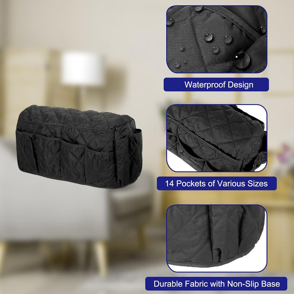uxcell Sofa Armrest Organizer Non-Slip Armchair Caddy Waterproof Couch Remote Holder Organizers with 14 Pockets for TV Remote Control Cell Phone Magazines Sofa Organization, Black