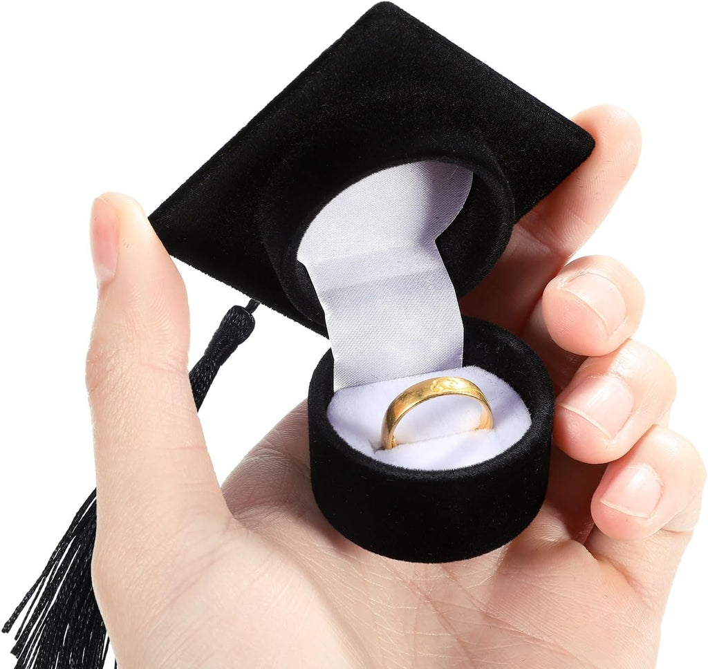 Amosfun Graduation Cap Shaped Ring Box Creative Jewelry Storage Box Ring Organizer Case Graduation for Celebration Party Supplies (Black)