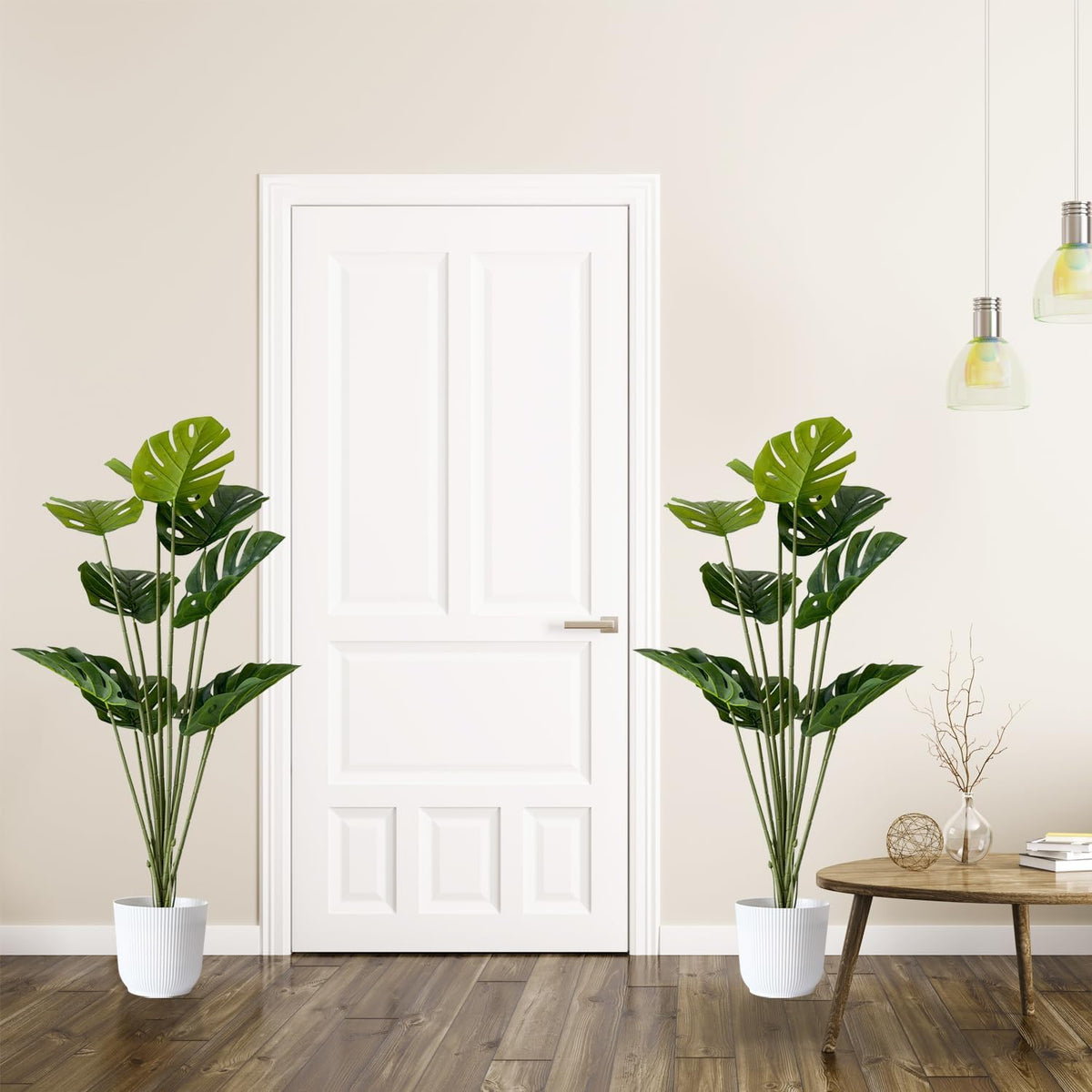 SAJANDAS Set of 2 Artificial Monstera Deliciosa Plants in Pots, Fake Tropical Trees with Greenery Leaves Stems, 46 Inch Faux Swiss Cheese Floor Plants for Porch, Office, Garden, Store, Home Decor