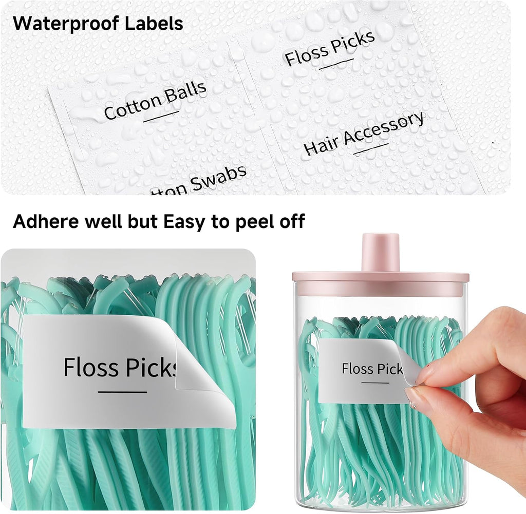 TIPGO Glass Qtip Holder Dispenser for Bathroom - 10 oz Clear Canister Apothecary Jar for Cotton Swabs, Balls, Pads, Floss Picks, Small Containers for Makeup Storage Organizer (2 Pack, Pink)