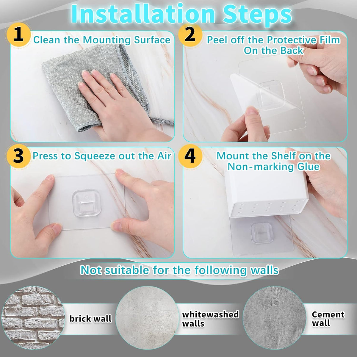 Suclain 8 Pcs Wall Mounted Organizer Floating Shelf Wall Bin, White