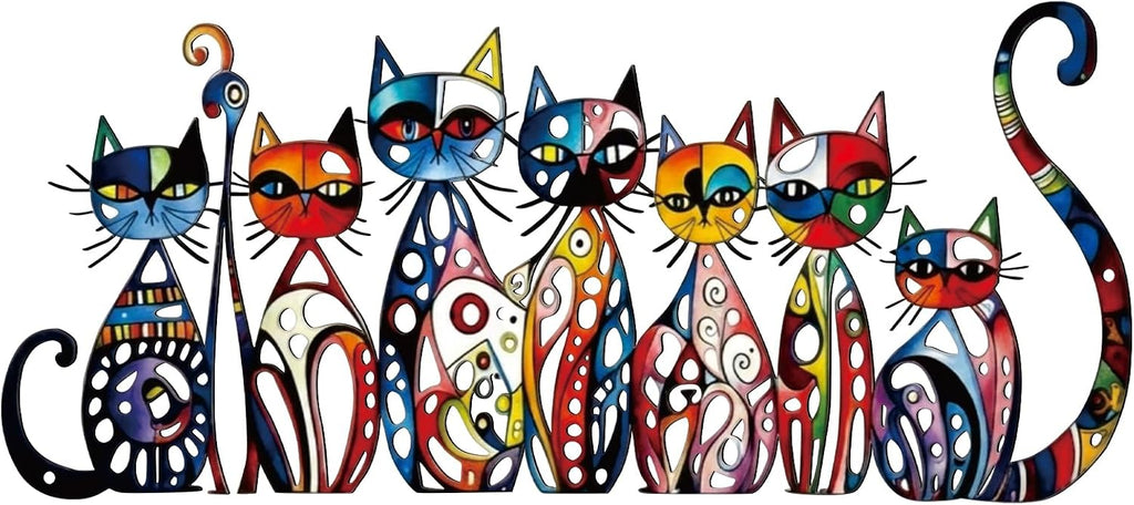 Wesiti Metal Cat Wall Art Decor Colorful Sculptural Mid Century 14 x 6.3