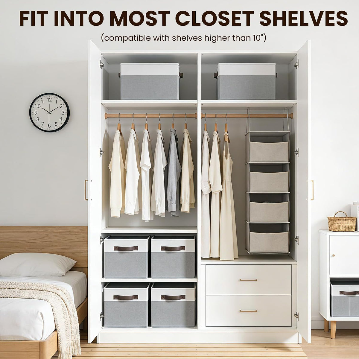 Criusia Closet Organizers and Storage Baskets - 6 Pack Shelf Organizer Bins with Handles - Clothes Storage Bins for Bedroom Nursery Home Closet Organization - Blanket Toy Storage Organizer