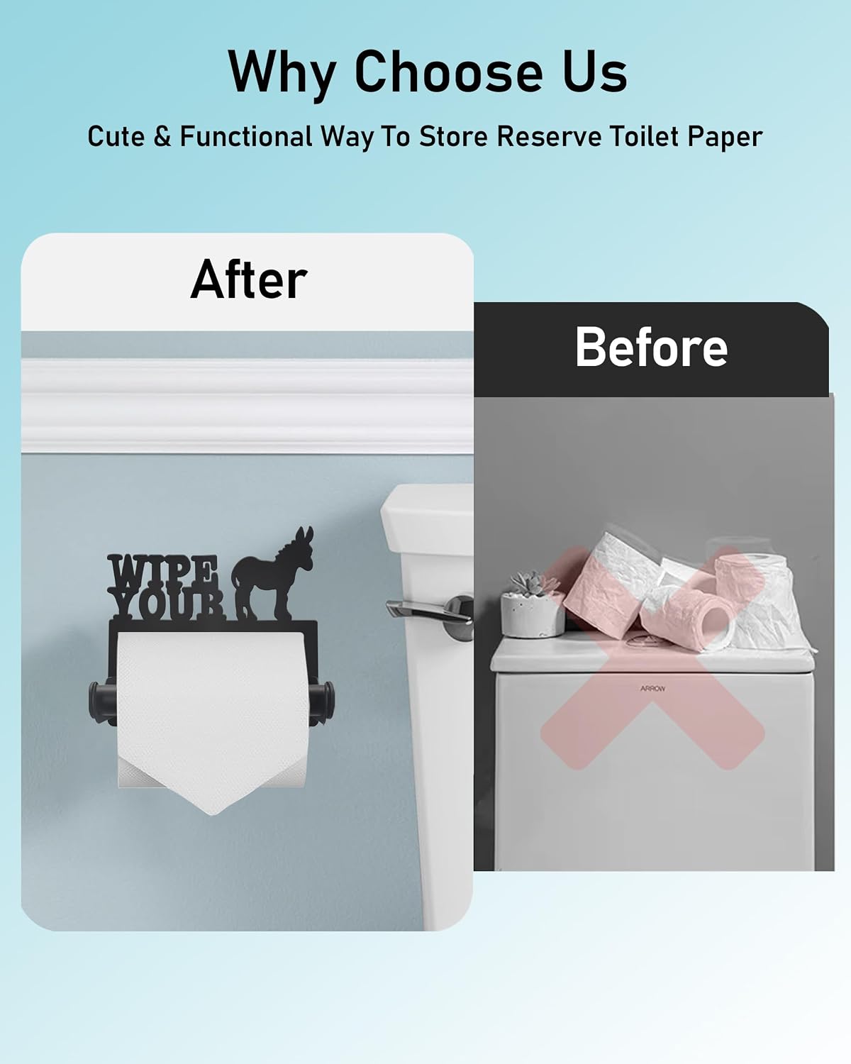 Donkey Toilet Paper Holder Wall Mounted, Bathroom Decorative Metal Toilet Paper Mega Roll Holder, Rustproof Matte Black Toilet Paper Roll Dispenser for Kitchen Washroom