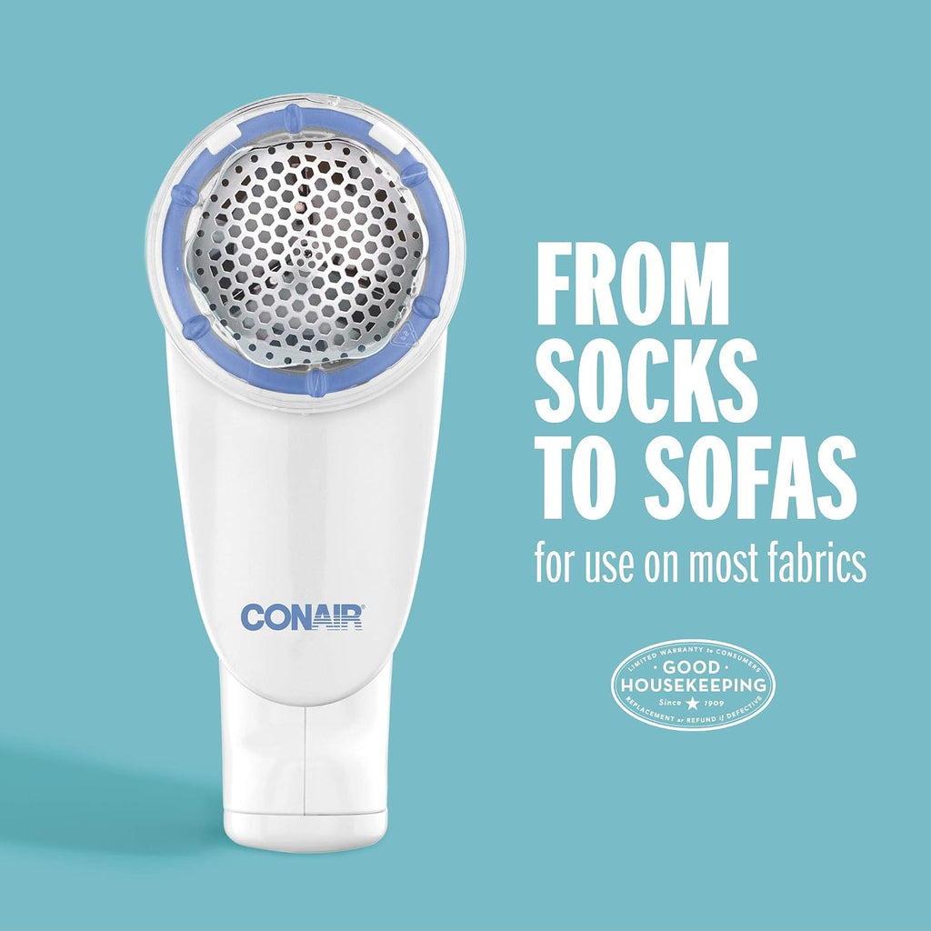Conair Fabric Shaver and Lint Remover,Battery-Operated Portable Clothes Shaver with 3 Settings, Fuzz Remover for Sweaters,Clothing and Furniture, Large 2-Inch Shaving Head,White, Regular (Pack of 3)