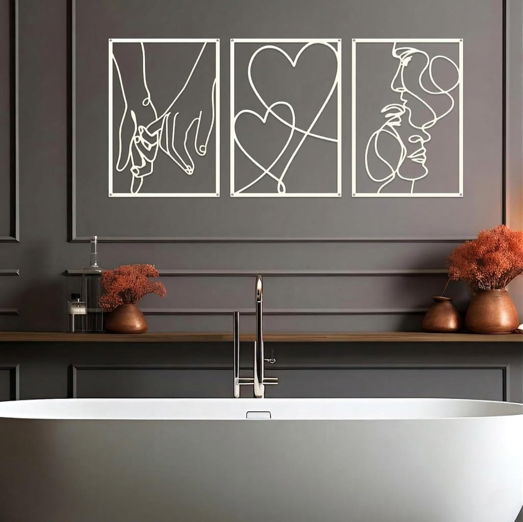 ESTART 3 Pcs Metal Minimalist Line Wall Art, Love Heart Metal Wall Decor